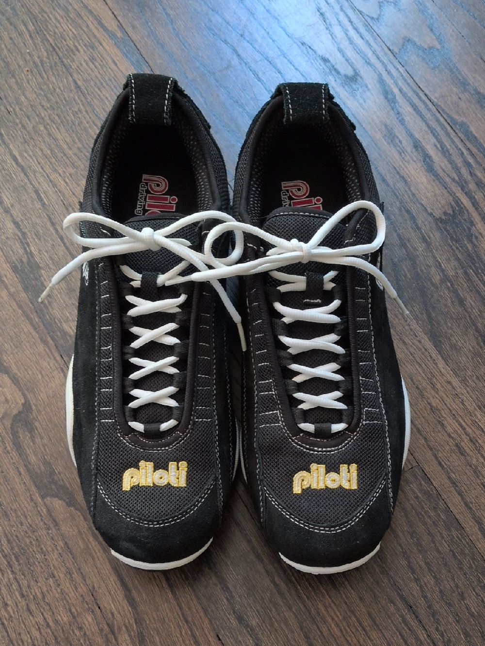 Piloti Men's Black Lace-Up Driving Sneakers with White Laces